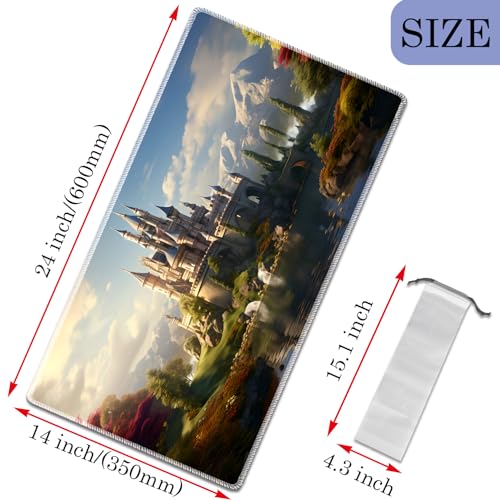 MTG Play Mat, 24" x 14" TCG Card Play Mat, Smooth Stitched Edge, with Storage Bag, Dream Castle - color: Dream Castle