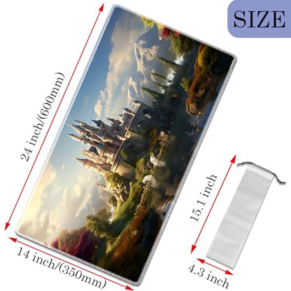 MTG Play Mat, 24" x 14" TCG Card Play Mat, Smooth Stitched Edge, with Storage Bag, Dream Castle - color: Dream Castle