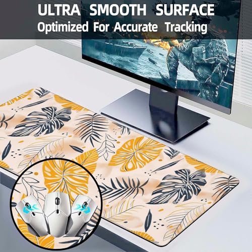 Desk Mat, Boho Palm Leaves Large Gaming Mouse Pad for Desk XL,Boho Tropical Leaves Desk Pad,Extended Big Computer Keyboard Mouse Pad with Non-Slip Base and Stitched Edge 31.5"x11.8" - color: Boho Palm Leaves, size: XL-31.5"x11.8"