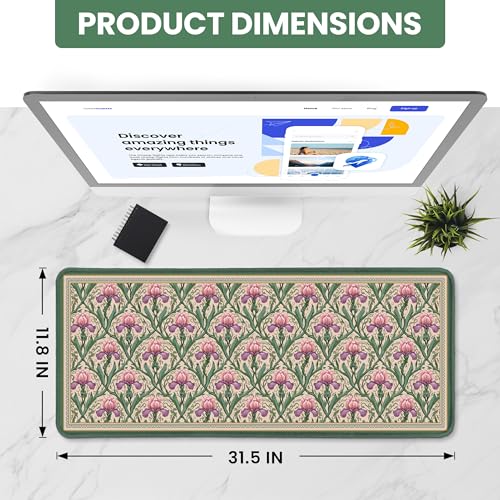 Large Mouse Pad for Desktop, Cute Desk Mat Pad Protector for Work & Gaming, Aesthetic Pretty Anti-Slip Laptop Blotter Cover for Office School Home Supplies, Blush Iris Garden, 31.5" x 11.8" - color: P-Blush Iris Garden, size: 31.5L x 11.8W inches