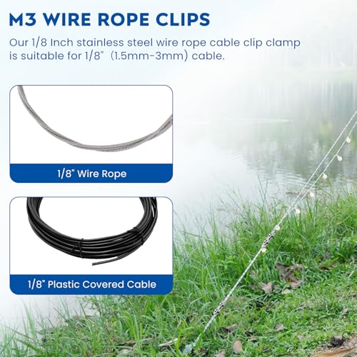 20Pcs M3 304 Stainless Steel Duplex Wire Rope Clips, Duplex Double Bolt Cable Clamps, Reusable 2-Post Wire Rope Clip for 1/8Inch (1.5mm-3mm) Diameter Wire Cable/Wire Rope, Wire Clamp Tool for Outdoors - size: 20pcs-M3(1.5mm-3mm)