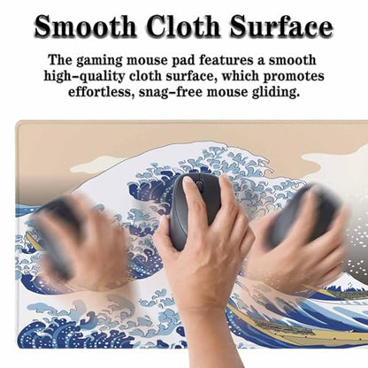 Hokusai's Great Wave Large Gaming Mouse Pad Japanese Woodblock Mount Fuji and Wave Art Long Mousepad Keyboard Mat for Desk,Office,Home 35.4"X15.7" - color: Hokusai's Great Wave