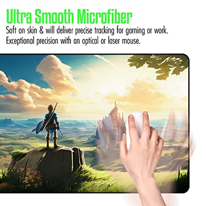 VNDL Gaming Mouse Pad XXL Extra Large Extended Non Slip - Anime Gaming Mouse Mat, Green, Black, Microfiber Cloth, Rubber, 31.5 x 15.7 in - color: Green, Black