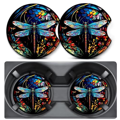 2 Pack Dragonfly Color Car Coasters for Cup Holders,Neoprene Anti Slip Mat | 2.75" Universal Size,Auto Rubber Drink Coasters Decor Car Accessories Interior Dragonfly Color Gifts for Women Men - color: Dragonfly - Color