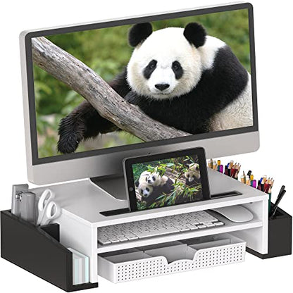 Simple Houseware Desk Monitor Stand Riser with Adjustable Organizer Tray, Dual Tone - Black / White - color: Panda