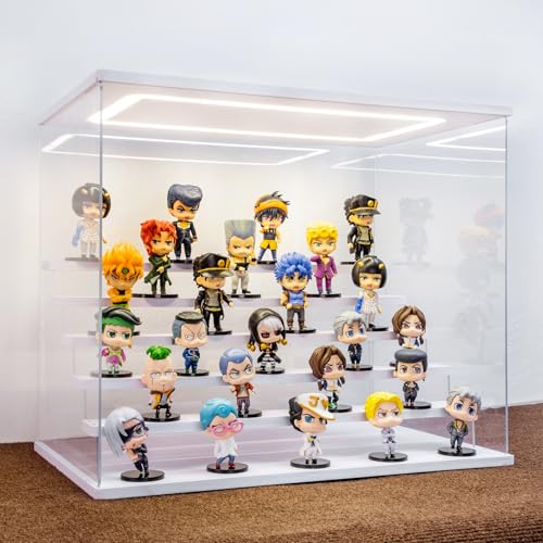 Clear Acrylic Display Case with Light , 6 Tier Display Box Stand Assembly Dustproof Protection Showcase for Collectibles Action Figures (White 6 Tier L 19.7*12.6*16.5in；50×32×42cm) - color: White with light, size: 6 Tier L 19.7*12.6*16.5in；50×32×42cm