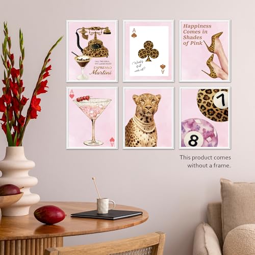Isfvqyub Preppy Cheetah Leopard Wall Art, Aesthetic Lucky 8 Ball Stockholm Poster For Girl Boy, Trendy Pink Poker Wall Decor For Bedroom Dorm College Apartment Office, Set Of 6 -A05 - size: Lucky 8 Ball