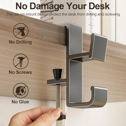 Desk Hook for Bag, Under Desk Handbag Hanger, Purse Hook for Table, Aluminum Backpack Holder, Desk Mount Hook for Umbrellas, Headphone, Back to School Supplies, White - color: White