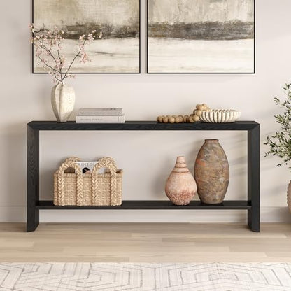 Henn&Hart 64" Modern Farmhouse Console Table, Sofa Table, Natural Black - color: Natural Black