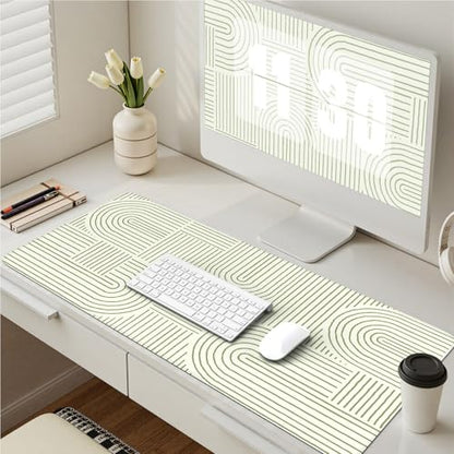 iCasso Green Desk Matt for Desktop, Cute Desk Pad Mat, Large Mouse Pad, Anti-Slip Big Mousepad with Stitched Edges, Keyboard Pad for Computer(Green) - color: Line-Green