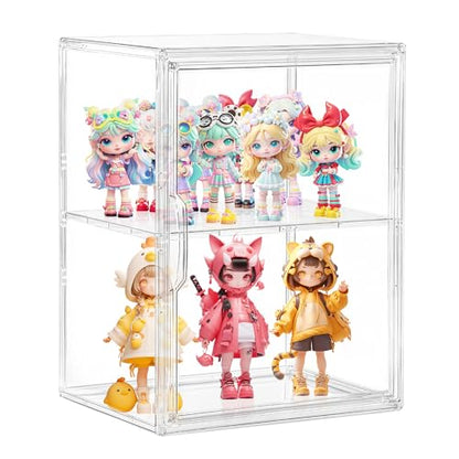 Acrylic Display Case, 2 Layer Clear Figure Display Cases for Collectibles with Magnetic Door, Acrylic Box with Movable Dividers 1 Pack - size: Large 1 pack