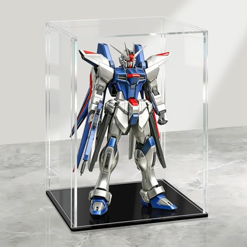 LANSCOERY Acrylic Display Case, 6x6x8 in, Upgraded Thickened UV-Resistant Showcase, 98% Clarity Dustproof Box with Glossy Black Base for Action Figures, LEGO & Models, Includes Scraper & LED Light - color: Black, size: 6x6x8inch; 15x15x20cm