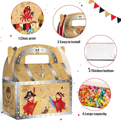 WERNNSAI 12 Pcs Pirate Party Favor Boxes Treasure Chest Nautical Boxes | Immersive Pirate Treasure Theme,Easy to Assemble,Vibrant Graphics & Sturdy Design,Versatile for Halloween Parties - color: Pirate