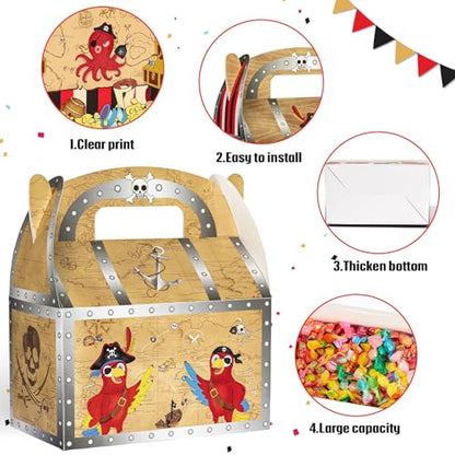 WERNNSAI 12 Pcs Pirate Party Favor Boxes Treasure Chest Nautical Boxes | Immersive Pirate Treasure Theme,Easy to Assemble,Vibrant Graphics & Sturdy Design,Versatile for Halloween Parties - color: Pirate