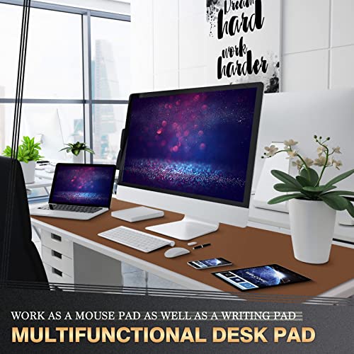 K KNODEL Large Office Leather Desk Mat, Mouse and Keyboard Pad, Computer and Laptop Mat, Desktop Protector and Cover, Writing Pad and Blotter (47.2"x23.6", Brown) - color: Brown, size: 47.2" x 23.6"