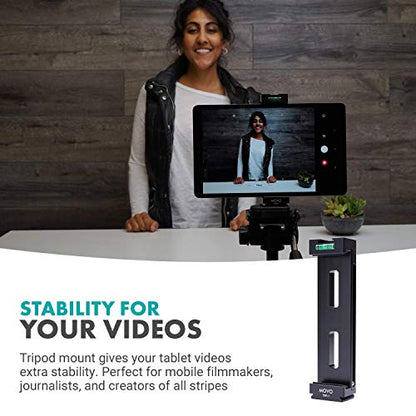 Movo TBR-1 Universal Tablet Tripod Mount with Cold Shoe for Mini Microphone, Aluminum, Compatible with iPad, Samsung Galaxy, Android Tablets and More