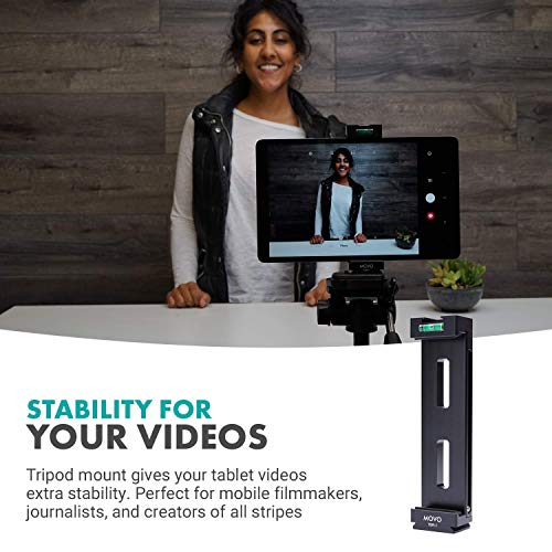 Movo TBR-1 Universal Tablet Tripod Mount with Cold Shoe for Mini Microphone, Aluminum, Compatible with iPad, Samsung Galaxy, Android Tablets and More