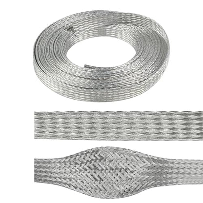 1/2" Wide Tinned Copper Braided Metal Wire Shielding Sleeve Ground Strap Automotive Flat Mesh Flexible Expandable Sheath (12mm ID-42ft) - size: 1/2 in Wide(0.32 in Dia)-42ft
