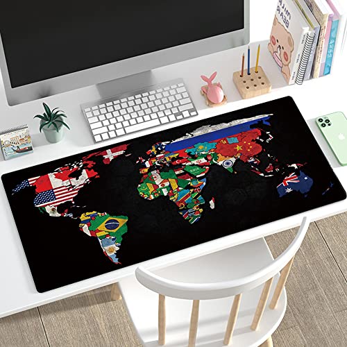31.5x11.8 Inch Non-Slip Long Extended Large Gaming Mouse Pad with Stitched Edges XL Laptops Keyboard Mouse Mat(Black World Flag Map) - color: Black World Flag Map