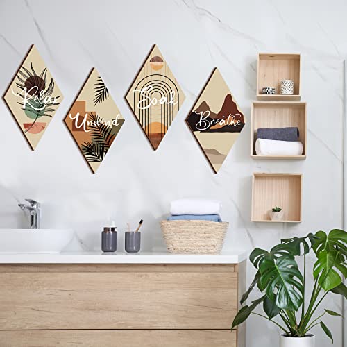 FairySandy 4 Pcs Boho Bathroom Wall Decor 11.8 x 6.69 Inch Bohemian Restroom Wall Art Bathroom Rustic Decoration Farmhouse Minimalist Relax Soak Unwind Breathe Sign for Bedroom Living Room(Boho) - style: Boho