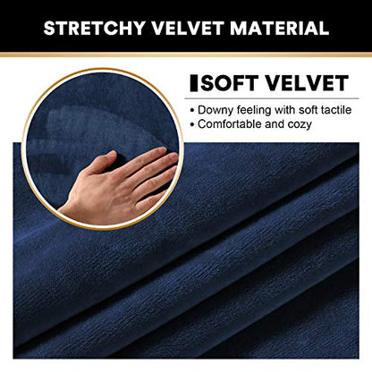 PrinceDeco 4 Pack Thick Velvet Stretch Armrest Covers for Chairs, Sofas & Armchairs - Non Slip, Navy - color: Navy