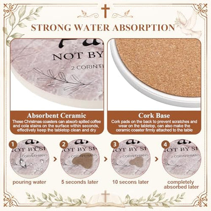 Domensi 8 Pcs Christian Coaster Set Ceramic Coaster with Bible Verse Religious Absorbent Coasters Marble Style Drink Cup Mat for Church Christian Decoration Table Protection - style: Marble