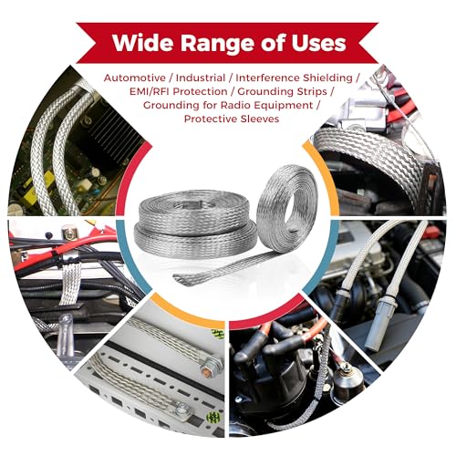 Tinned Copper Braid Wire Shielding Ground Strap Metal Cable Sleeve Expandable Flexible Flat Mesh (5/16 in Wide(0.20 in Dia)-115ft) - size: 5/16 in Wide(0.20 in Dia)-115ft