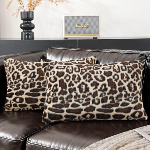 SYSLOON Cheetah Print Throw Pillow Covers 20x12 Inch Set of 2, Leopard Print Decorative Pillow Covers Home Decor for Living Room Sofa & Bed,Beige White Leopard - color: Beige White Leopard, size: 20" x 12" (Pack of 2)