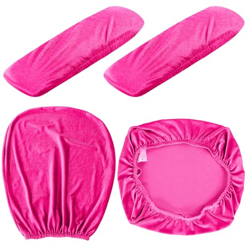 Tallew 4 Pcs Office Chair Covers Set Computer Universal Protective Stretchable Chair Seat Covers Desk Armrest Slipcovers Pads Office Cushion Backrest for Rotating(Rose Red) - color: Rose Red
