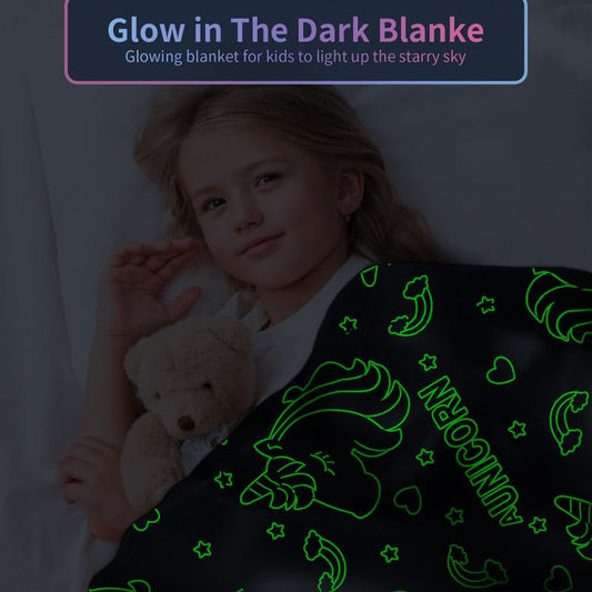 COMFAR Unicorn Blanket for Girls, Glow in The Dark Personalized Baby/Toddler Blanket, Soft Fleece Unicorns Gift Age 1-12, 50in x 60in - color: Unicorn 1, size: 50"x 60"