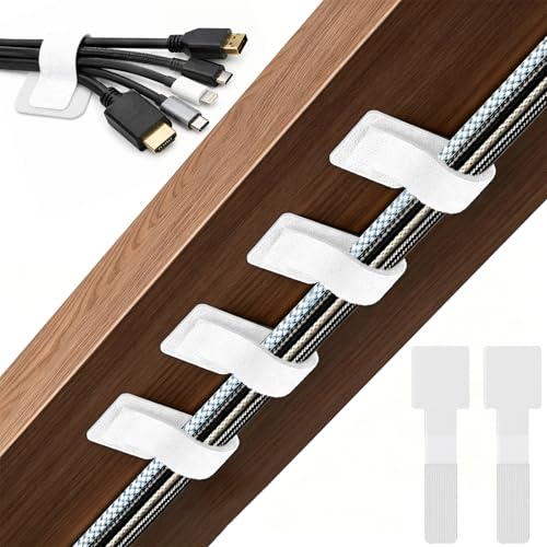 80 PCS Hook and Loop Cable Ties, Self Adhesive Cable Management Straps, Reusable Cord and Wire Organizer Clips for Under Desk, Computer, TV, Gaming Setup, Home Office and Kitchen, White - color: White