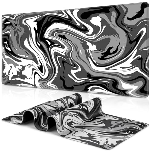 Canjoy Gaming Mouse Pad, Fluid Pattern Mouse Pad 31.5x15.7inch Large Extended Computer Mouse Mat Keyboard Full Desk Mousepad for Gaming, Office, Home - color: Black-Gray Fluid, size: 800*400mm