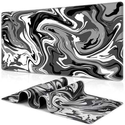Canjoy Gaming Mouse Pad, Fluid Pattern Mouse Pad 31.5x15.7inch Large Extended Computer Mouse Mat Keyboard Full Desk Mousepad for Gaming, Office, Home - color: Black-Gray Fluid, size: 800*400mm