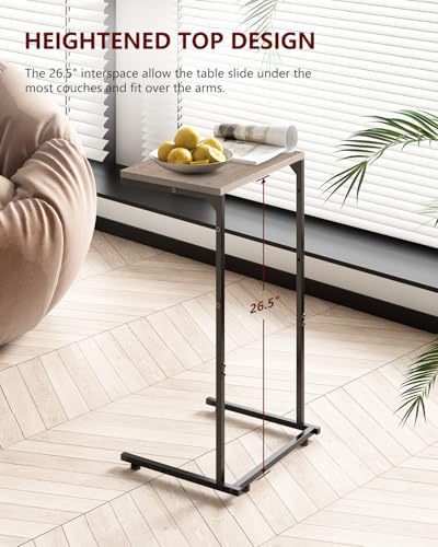 Vantic C Shaped End Table, Small Side Table for Couch and Recliner, Slide Under Sofa Tray Desk with Storage Bag for Living Room and Bedroom, Greige - color: Greige