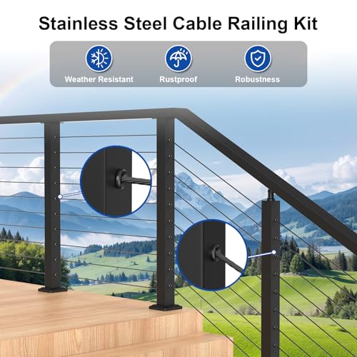 BLIKA 100Pack Black Cable Railing Adhesive Sleeves for 1/8" 5/32" 3/16" Wire Rope Cable, T316 Stainless Steel, 2.8mm Thickness Cable Railing Protector Adhesive Sleeves for Deck Stair Cable Railing Kit - size: Black