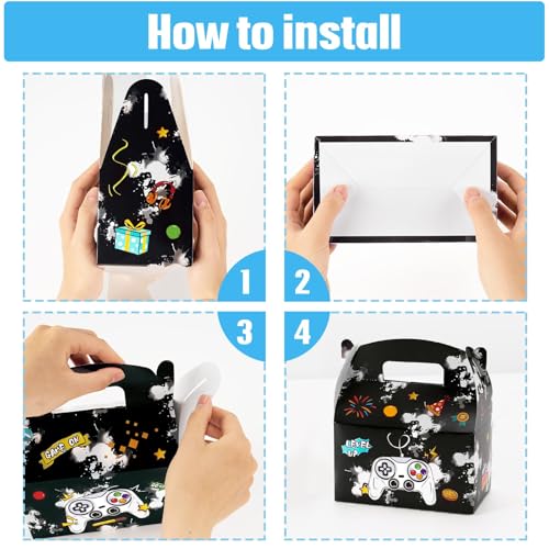 WERNNSAI 12 Pcs Video Game Candy Boxes Gift Box for Black Game Night Party | Black & White Ink Splatter Design, Double-sided Design Styles, Vibrant Printing Quality, Sturdy and Easy to Assemble - color: Video Game B