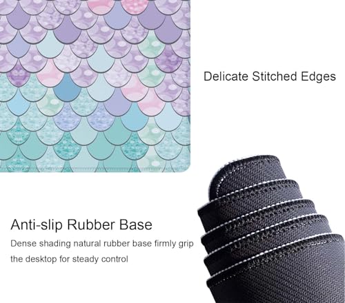 Gaming Mouse Pad Large,Mermaid Scales Mouse Pad Gaming Mouse Mat Desk Pad,31.5 x 11.8 Desk Mat Mouse Pads for Desk,Extended Keyboard Mousepad with Non-Slip Base and Stitched Edge - color: Mermaid Scales