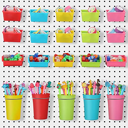 Yookeer 20 Pcs Pegboard Bins and Cups with Hooks and Loops Peg Assortment Organizer Accessories Various Tool Organizer Pegboard Baskets Set for Garage Workshop Workbench Office(Mixed Color) - color: Mixed Color