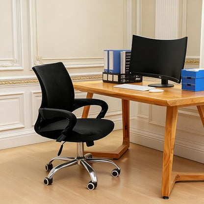 Velvet Office Chair Cover with Armrest Cover 18Inch Wide Stretch Black Small Desk Computer Chair Covers with Long Zipper Arm Slipcovers Washable - color: Velvet-black, size: Small