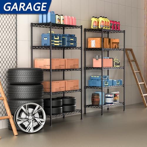 Soywey 5-Shelf Adjustable Heavy Duty Storage Shelving Unit, Metal Organizer Wire Rack for Laundry Bathroom Kitchen Pantry Closet, Black - size: 5-Shelf, style: No Wheels