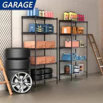 Soywey 5-Shelf Adjustable Heavy Duty Storage Shelving Unit, Metal Organizer Wire Rack for Laundry Bathroom Kitchen Pantry Closet, Black - size: 5-Shelf, style: No Wheels