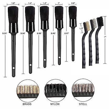 HMPLL 10pcs Detailing Brush Set, Multi-Purpose Car Detailing Brushes for Cleaning Car Interior, Exterior, Engine, Leather, Including 5 car Cleaning Brush, 3 Wire Brush, 2 Air Vent Brush,Black - color: black-10pcs