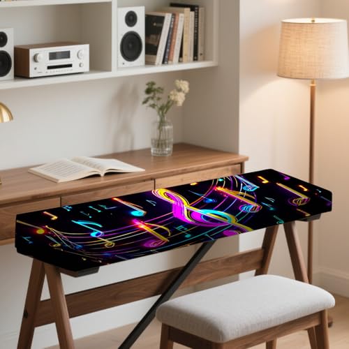 Nuxovilar Stretchy 88 Keys Keyboard Piano Dust Cover, Elastic Milk Silk with Neon Musical Notes & Treble Clef for Digital Keyboards - color: hd04636-B