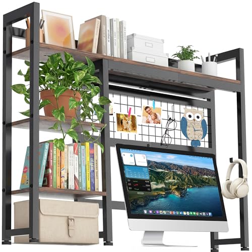 Desktop Shelf, 32.3'' Desktop Organizer Shelf for Computer Monitor, 4 Tier Hutch Storage Rack for Home Office Dorm, Rustic Brown - color: Brown, size: 32.3'' X W 9.8'' X H 29.5'