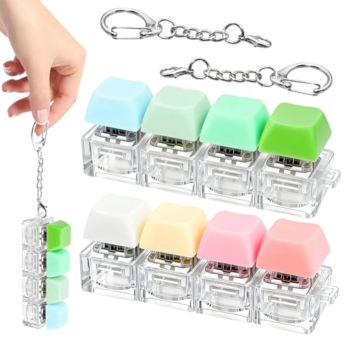 2 PCS 4-in-1 Keyboard Fidget Toy Keychain, Finger Clicky Button Toy Stress Relief Keychain with Swappable Keycaps, Mini Mechanical Key Fidget for Office Desk Focus Gifts (Green Pink Yellow) - color: Green Pink Yellow