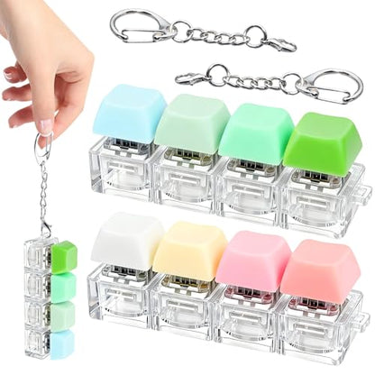 2 PCS 4-in-1 Keyboard Fidget Toy Keychain, Finger Clicky Button Toy Stress Relief Keychain with Swappable Keycaps, Mini Mechanical Key Fidget for Office Desk Focus Gifts (Green Pink Yellow) - color: Green Pink Yellow