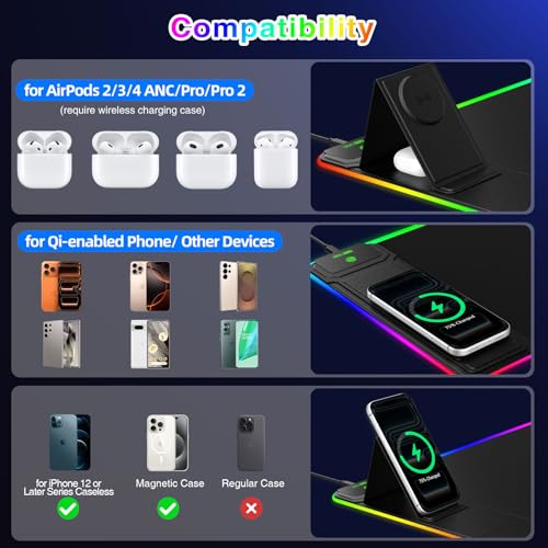 XXL RGB LED Gaming Mouse Pad with Magnetic Wireless Charger & Foldable Phone Holder, 31.5"x11.8" Extended Ultra-Smooth Desk Mat, 25 Lighting Effects, Non-Slip Base - color: RGB-31.5"x11.8"-Magnetic Stand-Left
