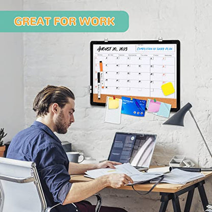 Monthly Calendar Whiteboard for Wall, 17x13 Inches Dry Erase Board with Cork Board Combo, Small Magnetic White Board, Double-Sided Hanging Portable Board for Office School Home Kitchen Planner, Black - style: Whiteboard 17x13 Black
