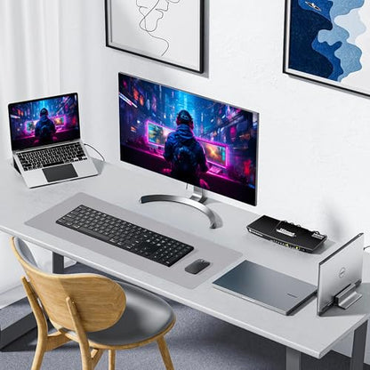 ALOANES Silvery Waterproof Desk Mat, Large Mouse Pad with Extended Mouse Mat, with Anti Slip Base, Stitched Edge, Grain Jacquard Surface, Perfect for Gamer, Office & Home, 3XL(15.74''x35.43''x0.12'') - color: 01- Pro Silver, size: 3XL(35.4" x 15.7")