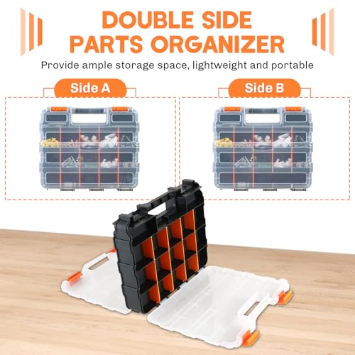Small Parts Organizer | Storage Case Tools Box Organizer 34-Compartments Double Side Organizer Box with Removable Dividers for Small Hardware, Screws, Bolts, Nuts, Nails, Beads, Jewelry (1)